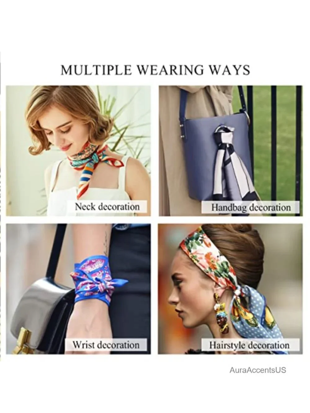 LumiSyne Skinny Silk Scarf Pull-Through Floral Leaf Pattern Long Neckerchief